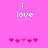 Pixelated pink background with white text 'i love' above two of pink heart icons, where the left has a lighter pink heart and the right has a darker pink heart