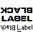 Pixelated text displays 'BLACK LABEL' in black with yellow and blue accents on a gray background, with mirrored and inverted variations below.
