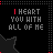 A 5x5 contact sheet of animated frames showing a rainbow-colored text animation with a black star shape on a transparent background, where the phrase "I HEART YOU WITH ALL OF ME" cycles through color variations and the star's position shifts slightly across frames.