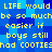 Yellow pixelated text repeats across a blue background, forming a wordwall of identical phrases