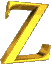 Golden 3D letter Zs arranged in a pattern with varying light reflections on their surfaces
