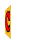 A red letter C with black outline on yellow background, shown in multiple angled views against gray backdrop.