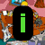 A static icon with a green lowercase 'i' on black, set against a colorful pixelated background featuring abstract shapes and figures.