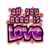 Pixelated graphic with layered pink and purple text reading 'I LOVE YOU' in stylized block letters, outlined in dark brown and black, with red accents on top.