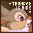Pixelated character with large brown eyes and light gray fur, wearing white clothing, displaying text 'THUNDER IS MINE' above.