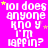 A bright pink background displays repeated white pixelated text 'lol does anyone kno y i'm laffin?' with scattered yellow stars, some of which move across the frame.