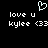 Pixelated white text and symbols on black background: 'love u', 'kylee <33', a heart outline, with identical left and right halves.