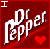 Red square icon with white text 'Dr Pepper' and a red heart symbol, featuring pixelated edges and a small white letter 'I' in the top-left corner.