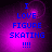 Blue pixelated text "I LOVE FIGURE SKATING !!!" on a purple gradient background with subtle circular patterns.