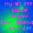 Pixelated text in pink and green on a blue gradient background, arranged in four with repeated phrases