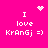 Pixelated pink background with white text and symbols: 'I love KrAngj =)' repeated, heart symbol above left text, starburst above right text.