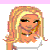 Pixelated cartoon woman with blonde hair, white top, and pink shorts; multiple views show full body, partial torso, and feet on blocks.