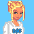 Pixel art contact sheet showing a blonde female character in blue-themed outfits with repeated text "Too Cute in Blue" across multiple frames.