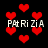 Pixelated red hearts float against a black background with repeated white text reading "PATRIZIA" in four locations.