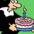 Pixelated cartoon character holds a pink-frosted cake with one blue candle against green and black background, text reads OriginalIcons.com.