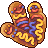 Pixelated heart-shaped icon with three smiling figures, each with blue eyes and red cheeks, wearing yellow necklaces against a brown background.