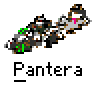 Animated contact sheet of 11 Pantera-themed buddy icons showing various cartoonish animal and human figures in different poses with green, red, black, white, and brown colors on a gray background.
