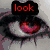 Four distinct eye images arranged in a with colored text overlays reading 'look', 'into', 'my', and 'eyes'