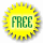 Five circular yellow sunburst icons with green 'FREE' text, varying in size and layout against a white background.