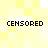 Four identical pixelated 'CENSORED' texts arranged in a on a yellow and white checkered background