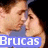 A pixelated image of two people in close proximity with a blue banner reading "Brucas" at the bottom left.