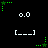 Green star-shaped pixel art icons with dotted trails animate against a black background, displaying 'o.0' text and bracketed lines in static positions.