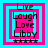 Four identical square icons arranged in a , each with pink and cyan borders surrounding black text reading "Live Laugh Love Libby" above five asterisks