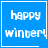 Blue square icon with white text 'happy winter' and a small heart symbol in the bottom-right corner.