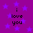 Purple background with scattered blue stars and four identical text blocks reading 'i love you' in black pixelated font.