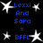 Blue text and white star icons on black background with repeated 'Lexxi And Sara = BFFL' phrases.
