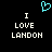 Pixelated cyan heart symbol above white text reading "I LOVE LANDON" on black background, duplicated side-by-side.
