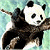 Pixelated panda on a light blue background holding a branch, with green text reading "Original Icons .com" on the right side.