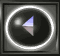 A circular icon with a glowing white ring around a dark center, containing a small triangular shape with blue and gray tones.