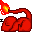Red pixelated object with flame-like top, showing sequential animation frames with flame and black line changes.