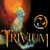 Animated contact sheet showing five sequential frames of a Trivium band logo animation with fiery background and rotating circular symbol.