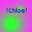Pixelated text '!Chloe!' appears in blue on a pink-to-green gradient background with shifting green light effects.
