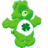 Static green cartoon bear icon with white circular chest emblem containing a four-leaf clover, pixelated rendering on transparent background.