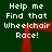 Green background with repeated white text 'Help me Find that Wheelchair Race!' and a red glowing rectangular outline.