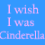 A static blue background image with pink text and a silver high-heeled shoe icon, visually representing a romantic fairy-tale-themed message.