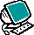 pixelated computer monitors with teal screens displaying partial text, arranged in three on a gray background