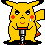 Pixelated yellow cartoon character with red cheek circles, black eyes, and a small smile holds a silver and red microphone against a gray background.