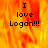 A pixelated text-based image with 'I love Logan!!!' over a fiery orange-yellow background, split into four quadrants where the bottom-right is gray.
