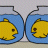Yellow fish in blue glass jars with water, arranged in showing different states labeled 'CLOSE', 'NET', and 'FAR' on a light gray background