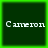Four identical dark green square with bright green borders, each displaying the word 'Cameron' in white pixelated text