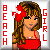 Pixel art icon of a woman with long brown hair wearing a red bikini top and hibiscus flower, flanked by vertical text reading "BEACH" on the left and "GIRL" on the right.