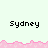 Pixelated text "Sydney" appears in multiple positions on a light green background with pink decorative borders.