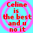 Red text on cyan background with pink concentric circles, repeating 'Celine is the best and u no it' in four identical