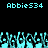 Pixelated cyan text 'Abbie534' appears twice at the top of a black background, with a of animated cyan pixel clusters below