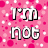 Pink background with white and pink polka dots, featuring pixelated text fragments in white outlined black letters.