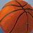 A pixelated close-up of an orange basketball with dark brown seams against a light blue background.